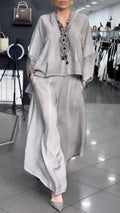 Women's V-Neck Loose Asymmetrical Two-Piece Set