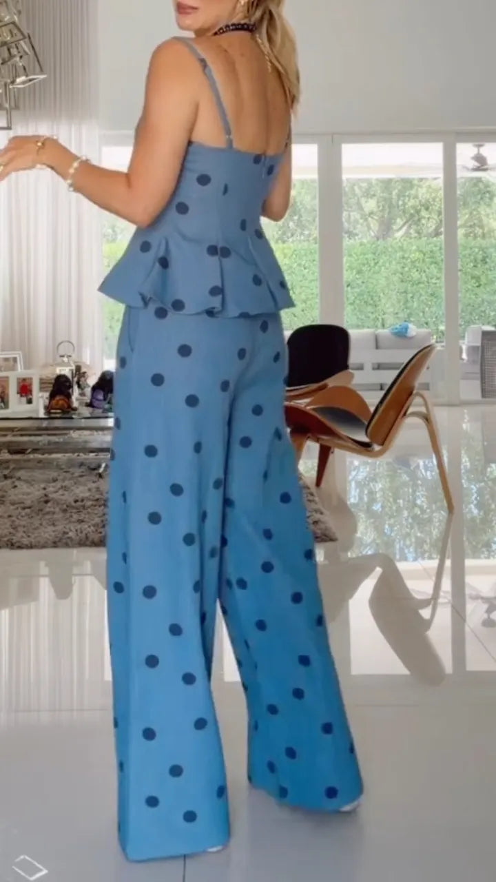 Polka Dot Cami Top & Wide Leg Pants Set