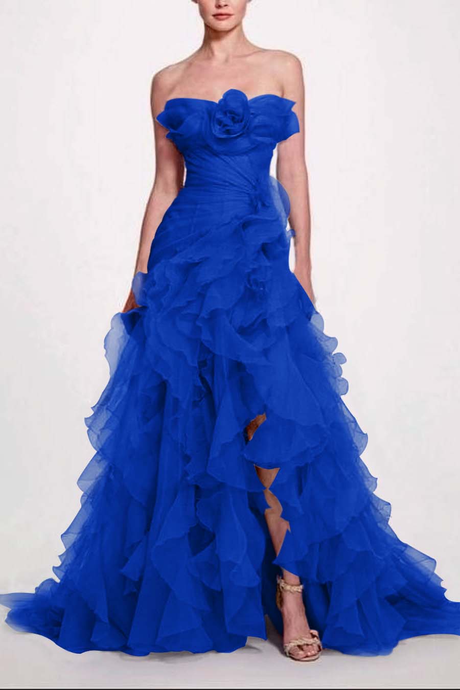 Strapless Sleeveless Long High Split Prom Dress With Pleated XJ0663