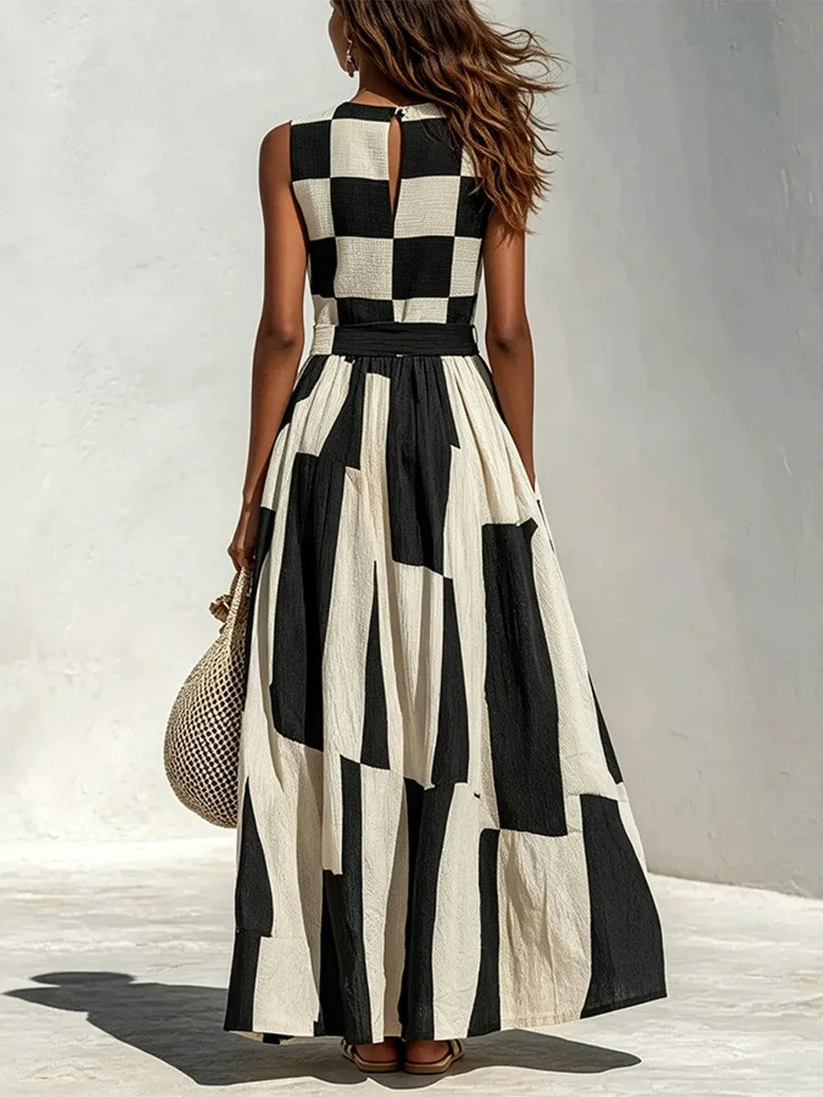 Plaid Sleeveless Paneled Dress