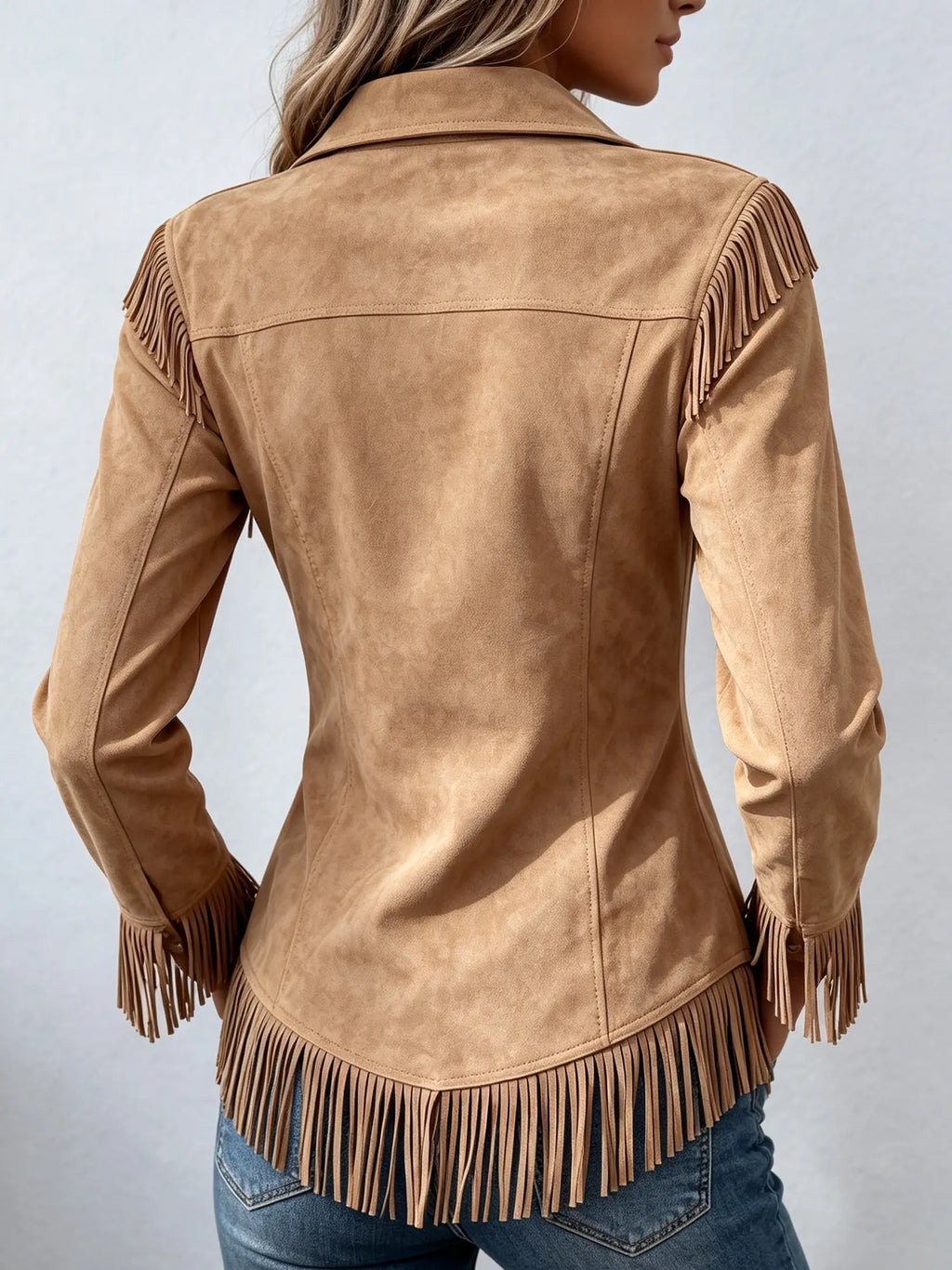 Boho Fringed Suede Button-down Shirt