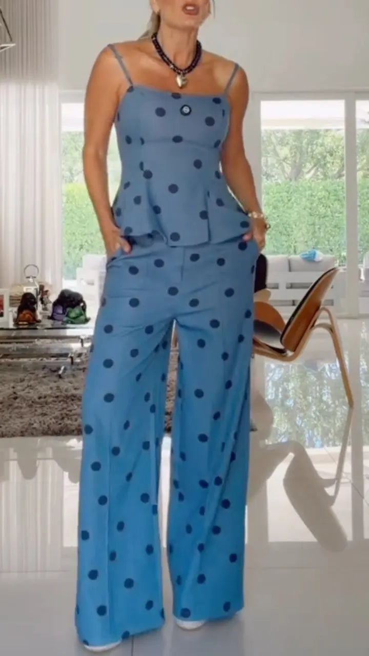 Polka Dot Cami Top & Wide Leg Pants Set