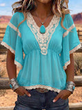 Vintage Art Patchwork Lace Comfortable Summer Fabrics Casual Shirt