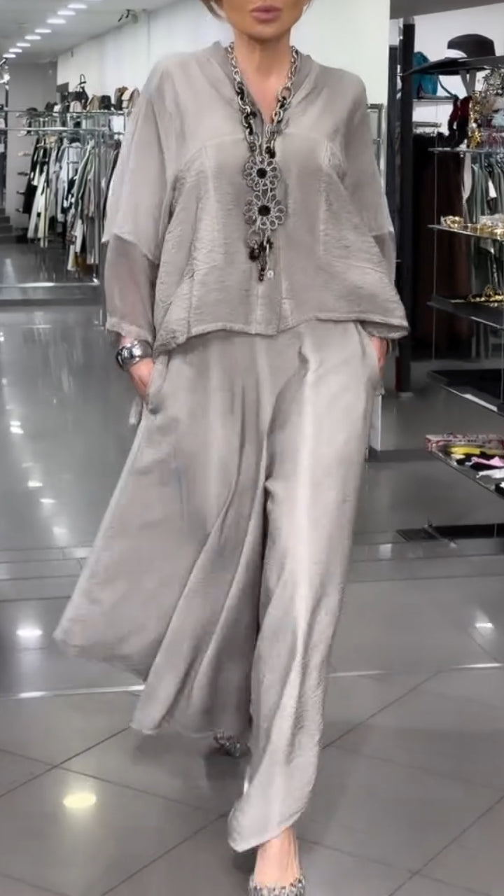 Women's V-Neck Loose Asymmetrical Two-Piece Set