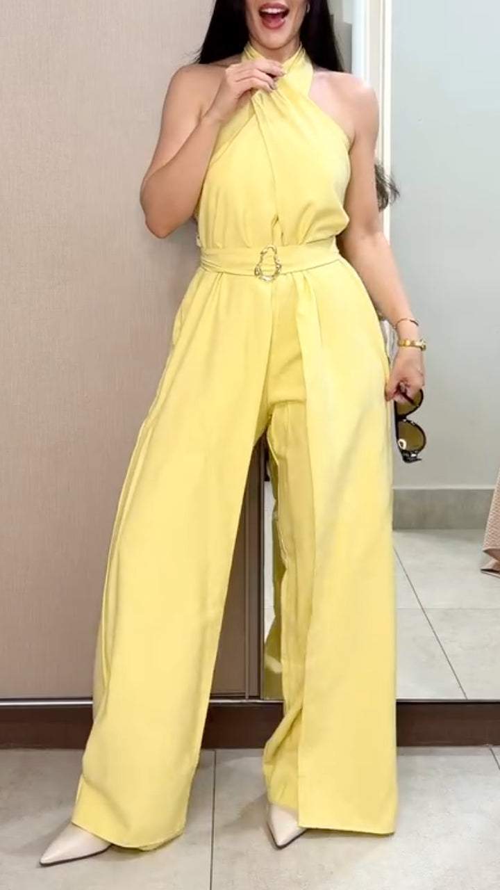 Women's Spring/Summer Faux Two-Piece Wide-Leg Casual Jumpsuit