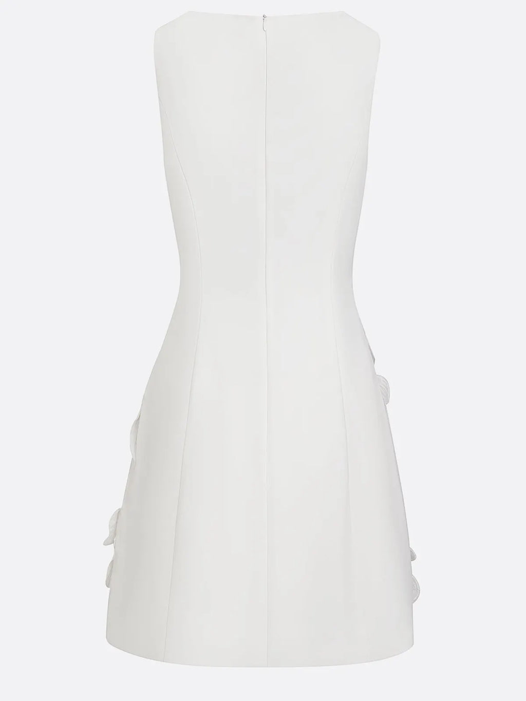White 3D Floral Pearl Classic Boat Neck Sleeveless A-Line Mini Dress