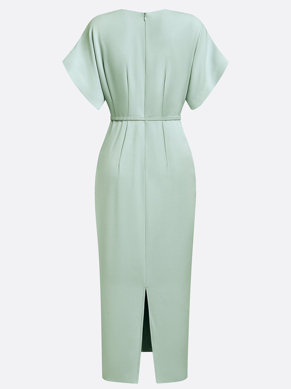 Light Green Slit Classic V Neck Cap Sleeve Dolman Sleeve Sheath Midi Dress