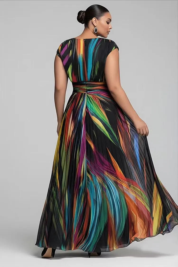 Colorful Abstract Print Chiffon Maxi Dress