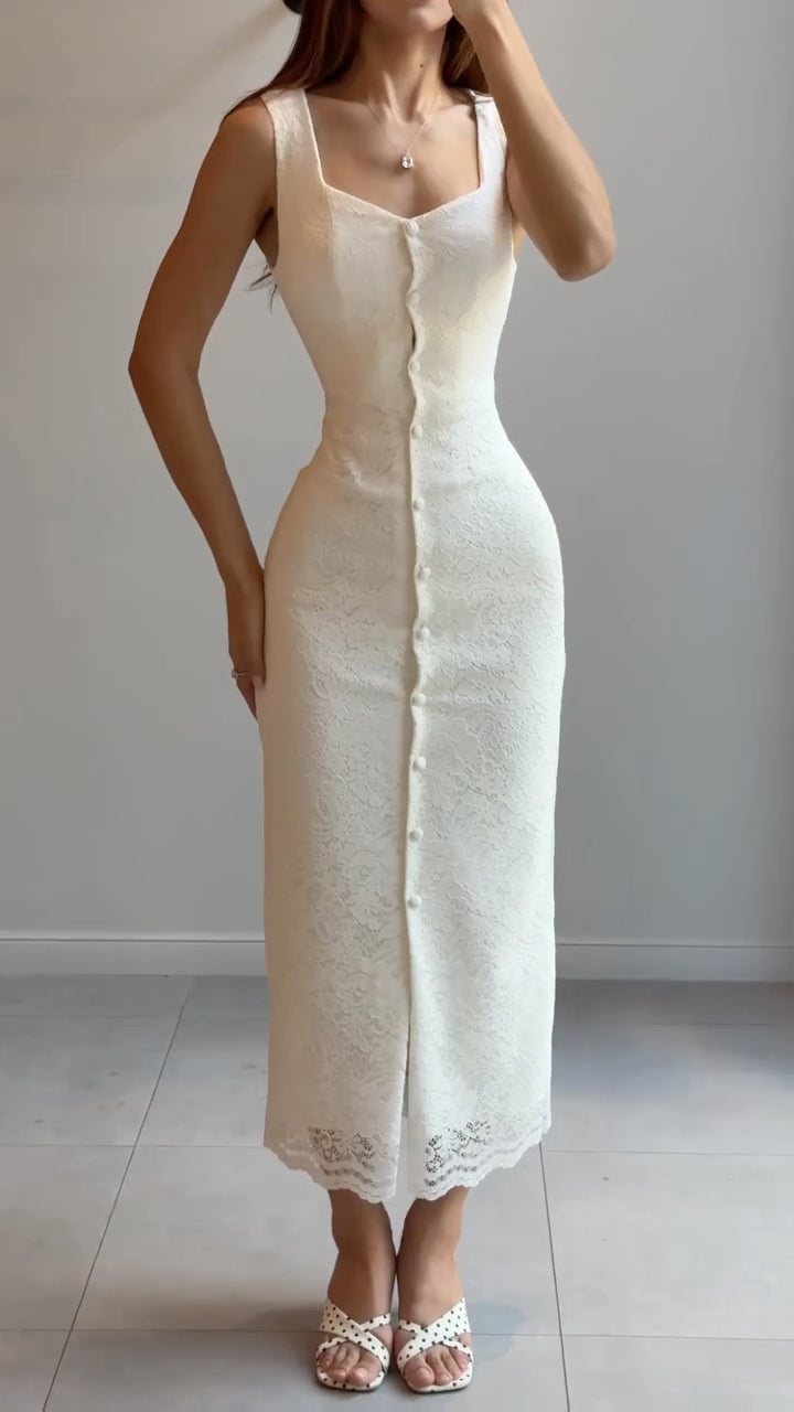 Cape-Overlay Lace Column Dress