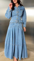 Denim Jacket And Maxi Skirt Two Piece Set