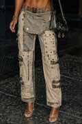 Patchwork Rivet Cargo Pants