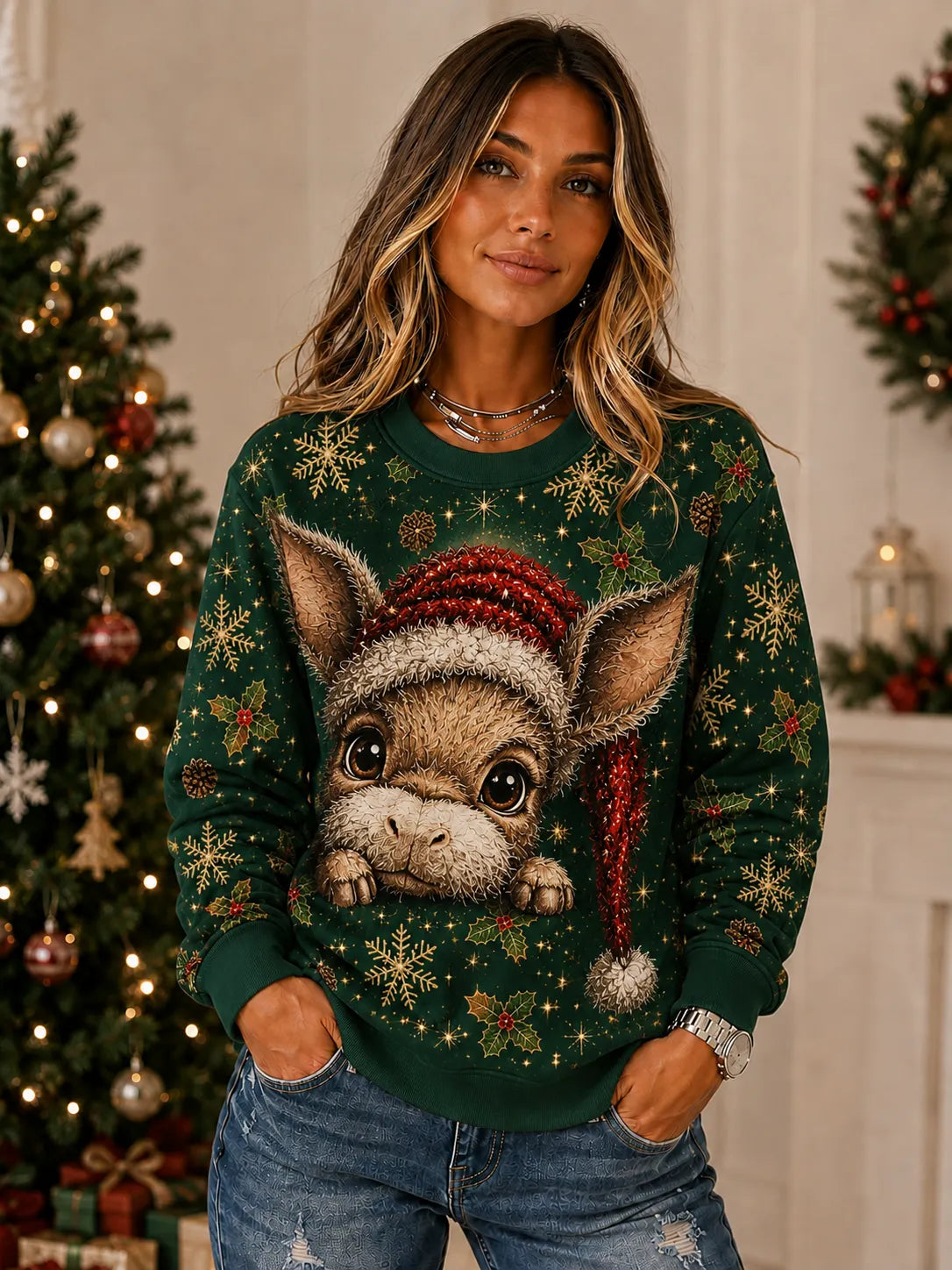 Christmas Donkey Snowflake Sweatshirt