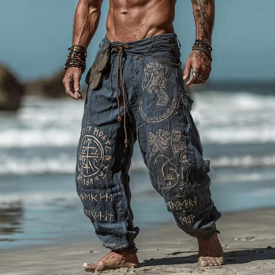 Men Viking Rune Print Harem Pants