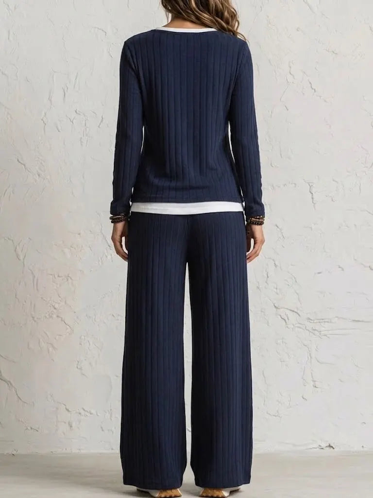 Women's Comfortable, Casual Long-sleeve Top And Pants Loungewear Set