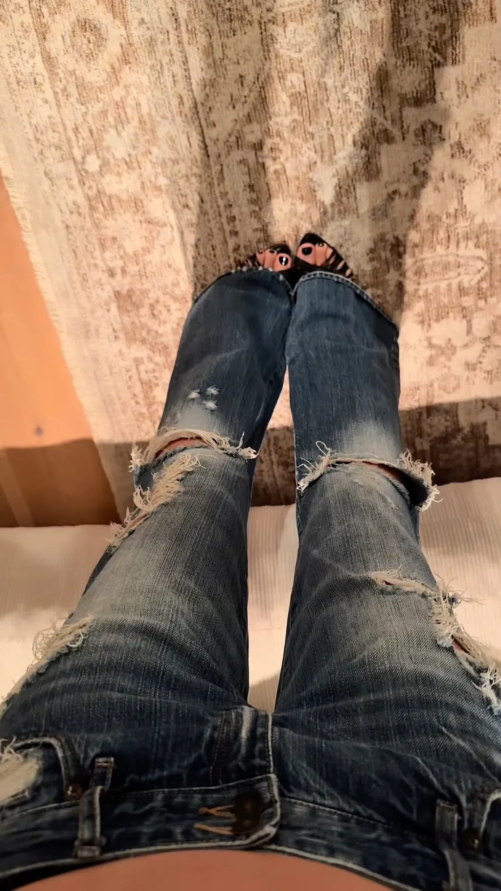 Distressed Ripped Flare Denim Jeans
