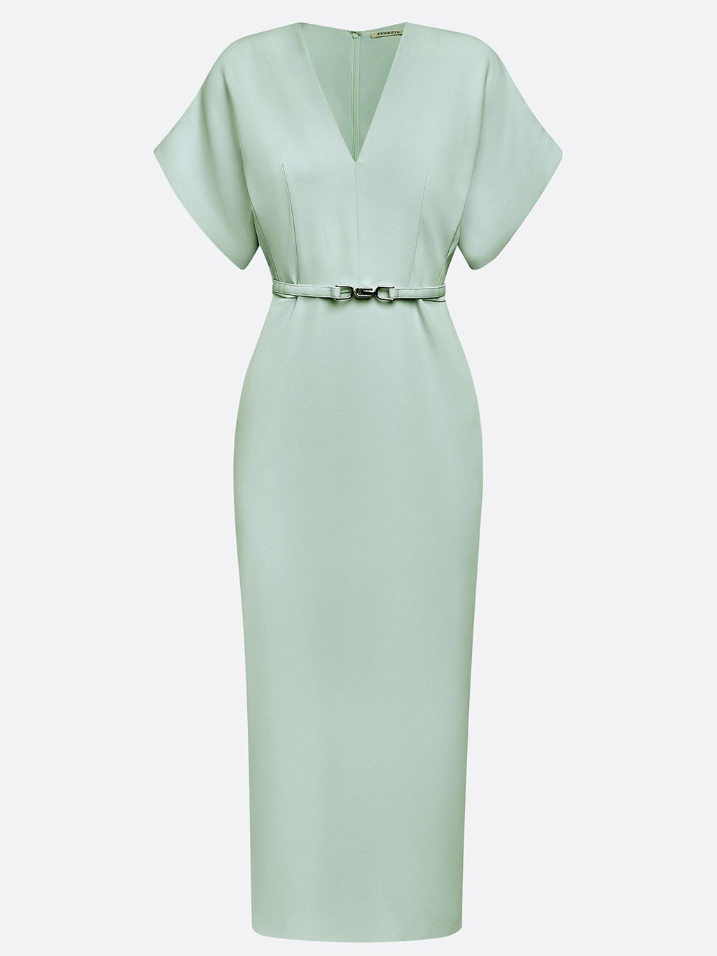Light Green Slit Classic V Neck Cap Sleeve Dolman Sleeve Sheath Midi Dress