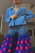 Women's Fashion Lapel Denim Blazer or Pattern Jeans