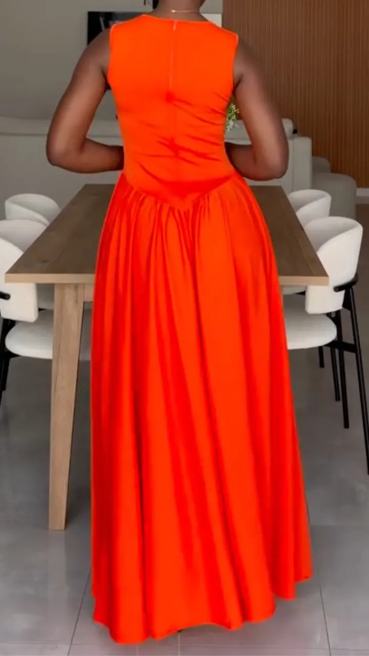 Orange Cutout Sleeveless Maxi Dress