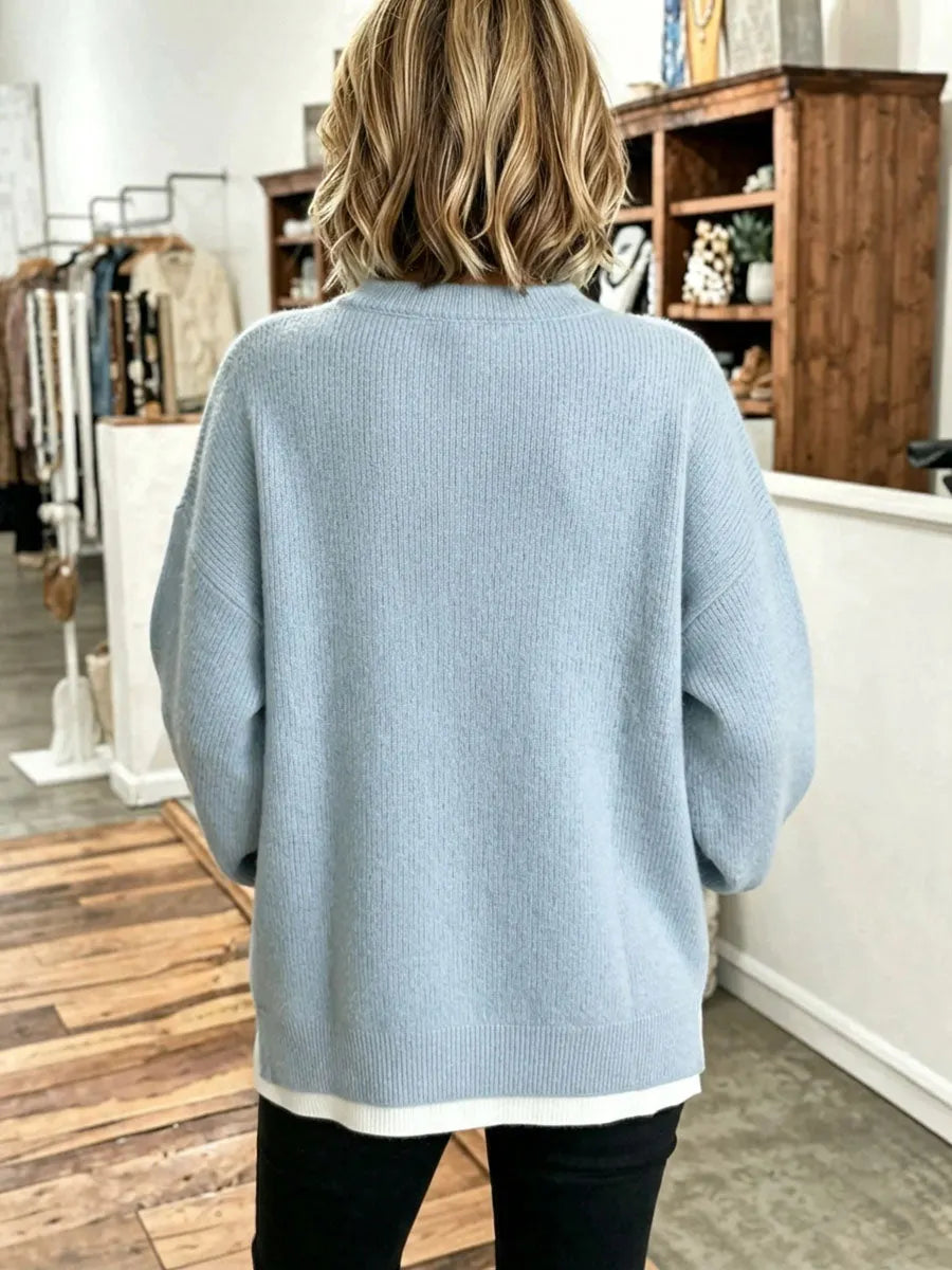 Cozy Oversized Casual Layered Fake Two-piece Sweater