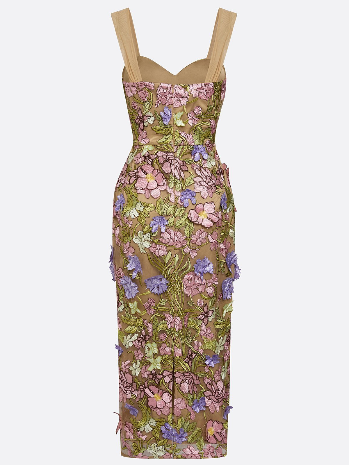 Pink 3D Floral Lace Applique V Neck Sleeveless Sheath Maxi Dress