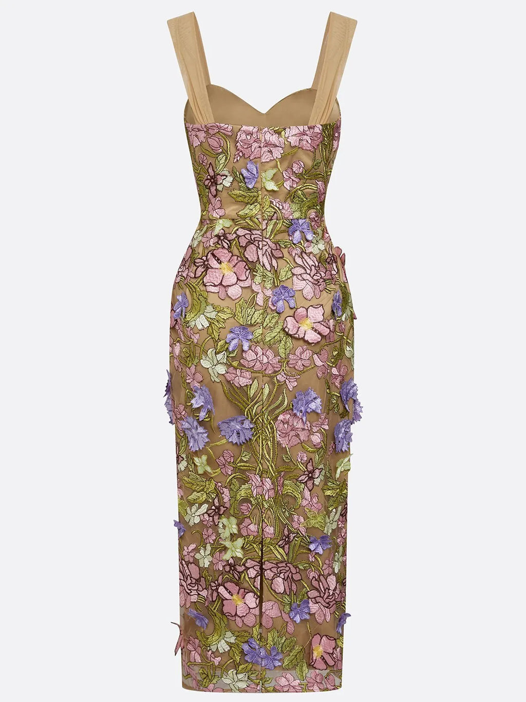 Pink 3D Floral Lace Applique V Neck Sleeveless Sheath Maxi Dress