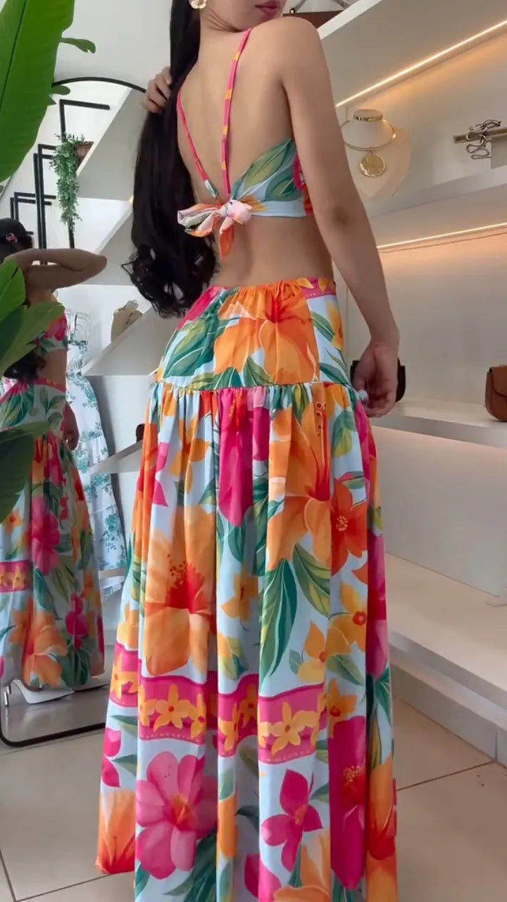 Tropical Floral Two‑Piece Skirt Set