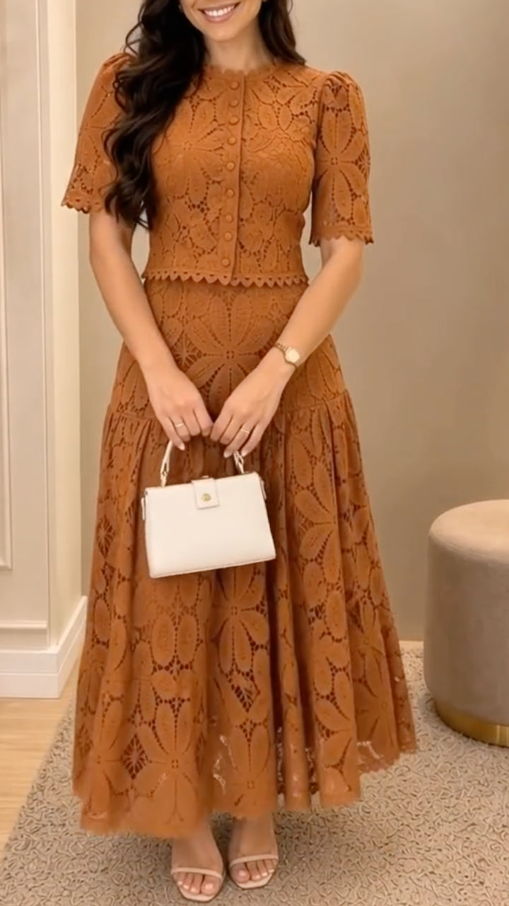 Lace Button Front Two Piece Maxi Dress Set