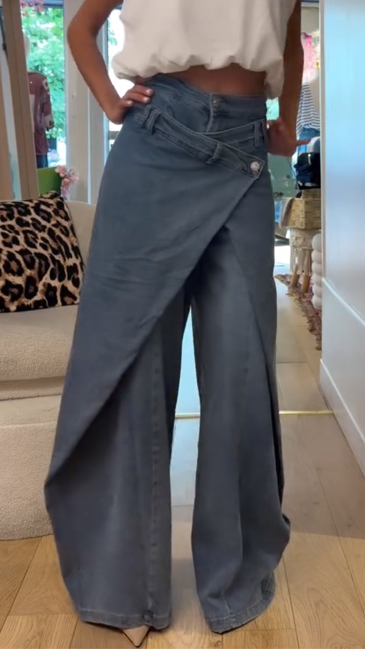 High Waist Wide Leg Denim Pants