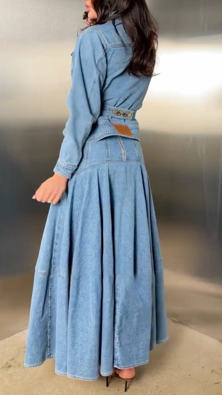 Denim Jacket And Maxi Skirt Two Piece Set