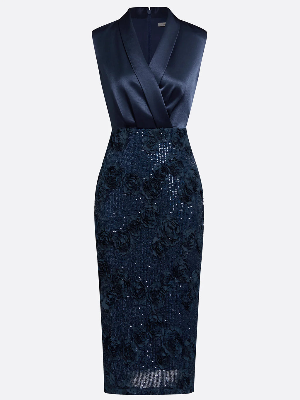 Purplish Blue 3D Floral Glitter Classic V Neck Sleeveless Sheath Midi Dress