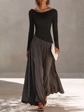 Women's Long-sleeved Casual Loose-fitting Color-blocked Dress With A Ruffled Neckline