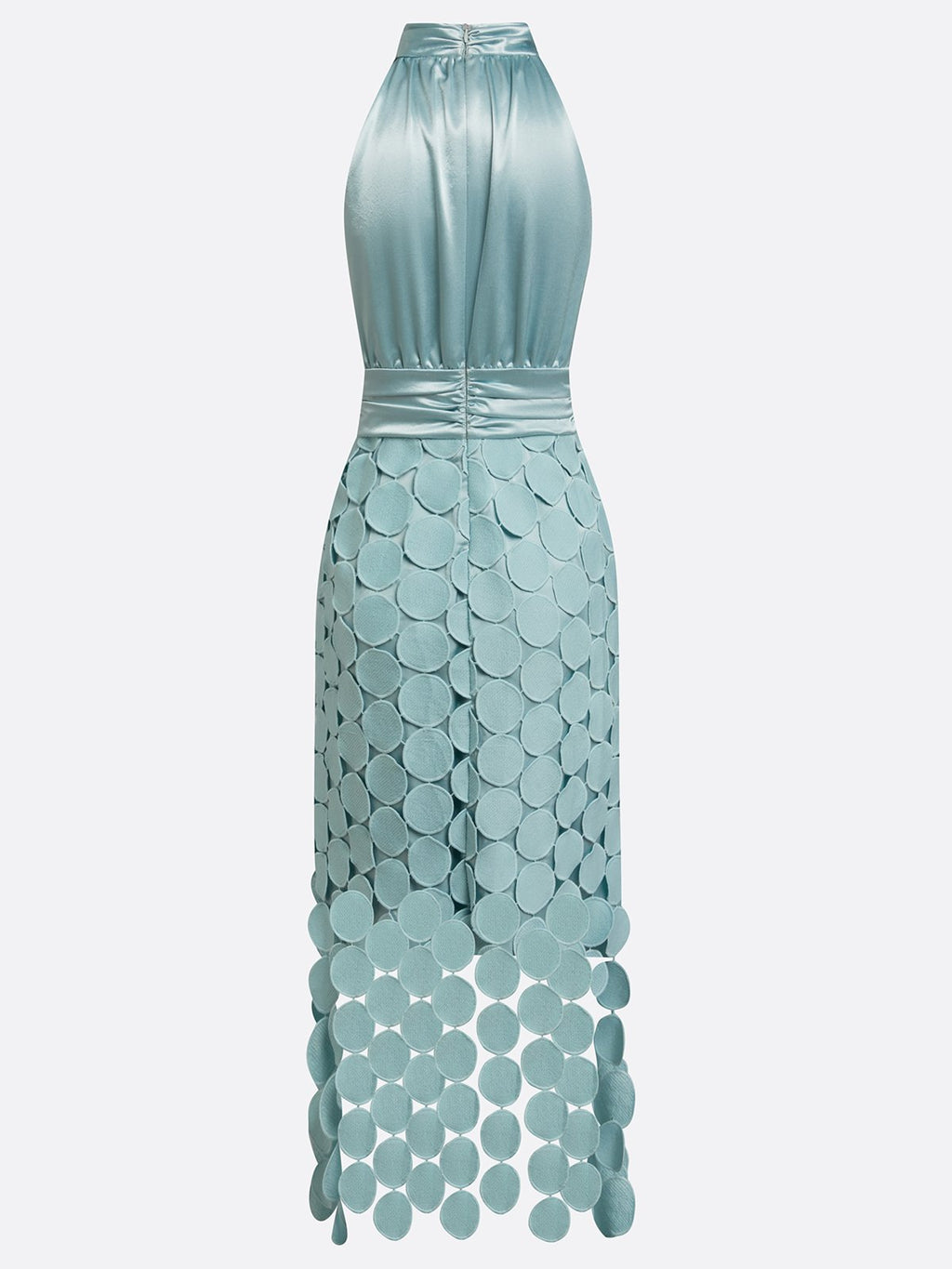 Women Light Green Satin Ruched Halter Neck Sleeveless A-Line Midi Dresses