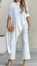 Asymmetric Cape Top & Striped Pants Set