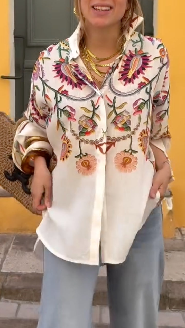 Women's Printed Casual Shirt with Turn-down Collar