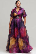 Floral Print Chiffon Collared Maxi Dress