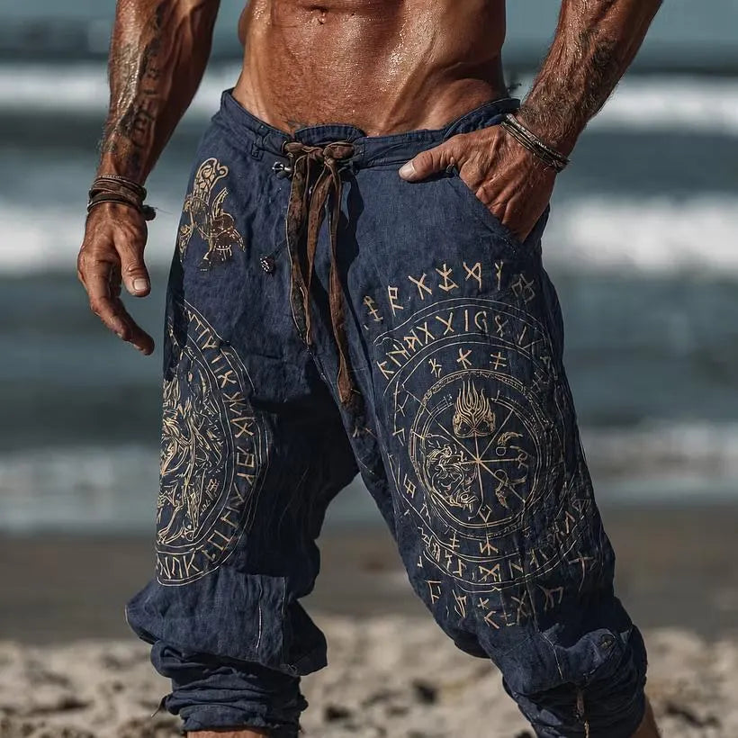 Men Vintage Norse Symbol Harem Pants