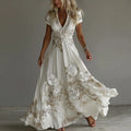 Women's Vintage Boho Floral Art  Short-sleeved Maxi Dress