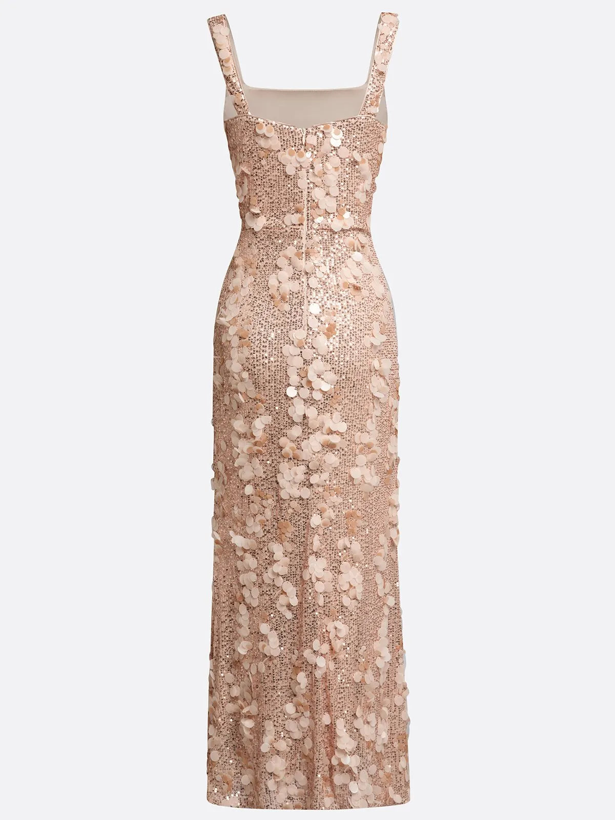 Champagne Glitter Sequin Square Neck Sleeveless Mermaid Midi Dress