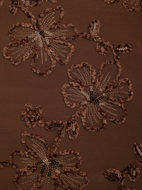 Brown Jacquard Classic Boat Neck Sleeveless Sheath Floor-length Gown Dress