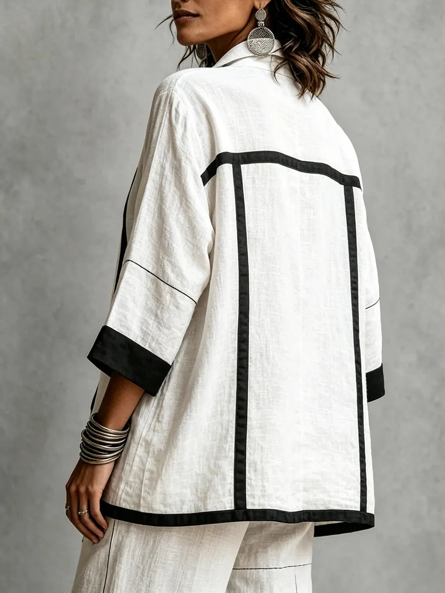 Modern Geometric Asymmetrical Black And White Jacket