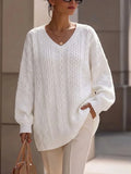 Loose-fit Cable-knit V-neck Sweater