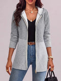 Women's Solid Color Lapel Long-sleeved Casual Loose Knitted Hooded Cardigan