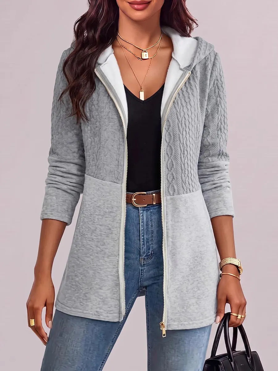 Women's Solid Color Lapel Long-sleeved Casual Loose Knitted Hooded Cardigan