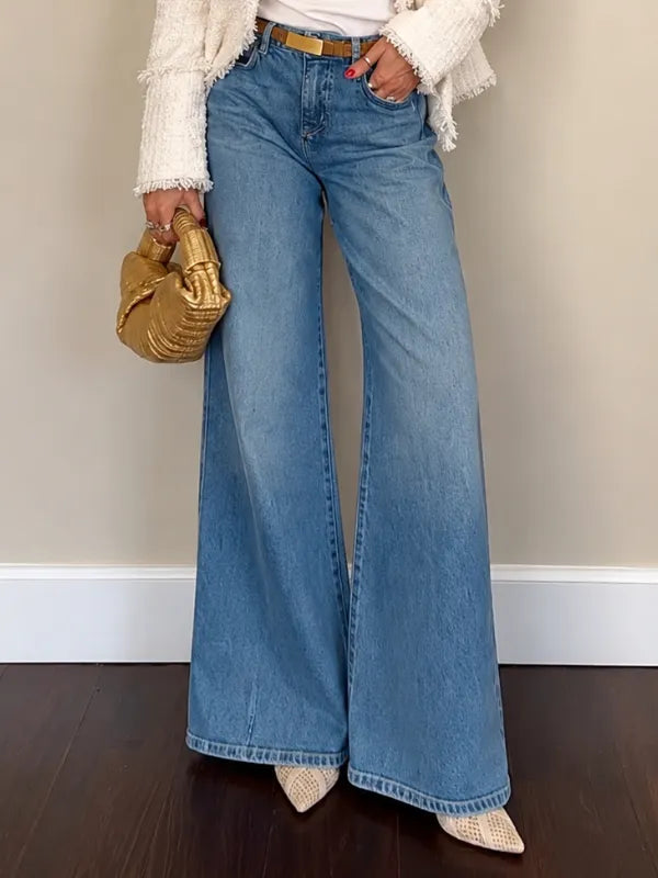 White Tweed Blazer & Wide‑Leg Denim Outfit