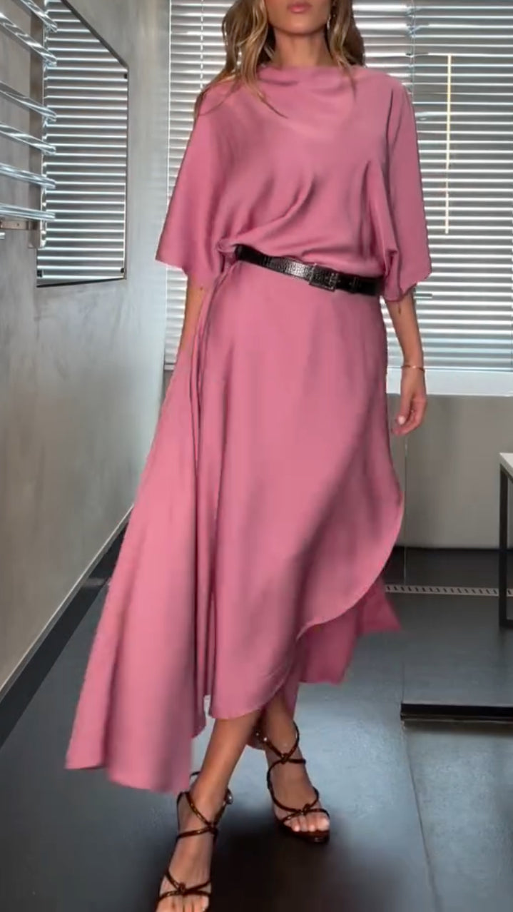 Elegant Batwing Sleeve Cowl Neck High Slit Long Dress