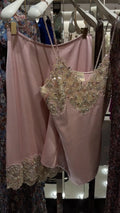Pink Beaded Lace Satin Two‑Piece Set