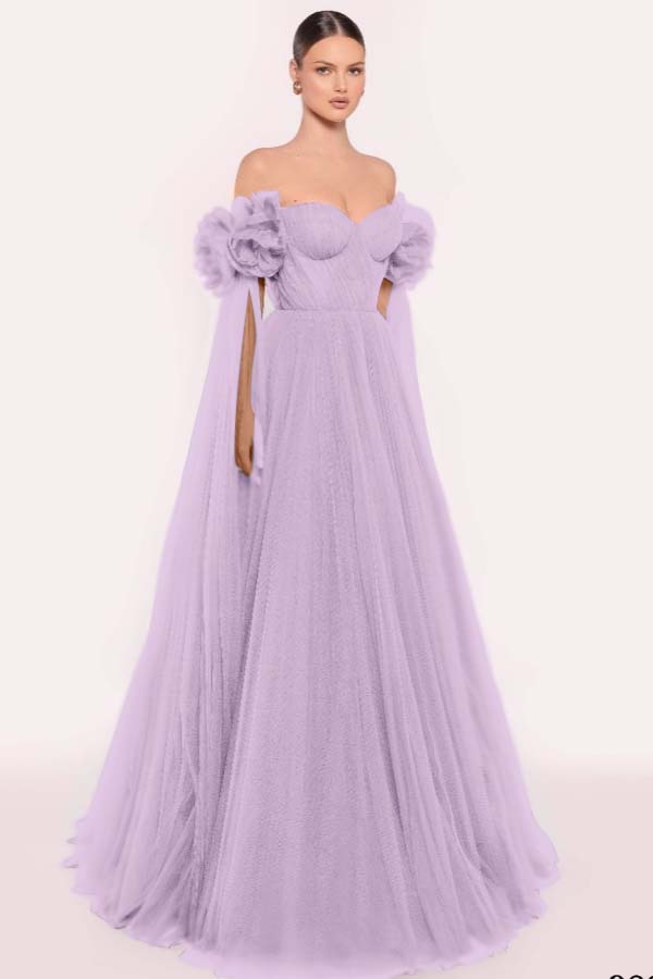 Tulle Off the Shoulder Sweetheart Long Prom Dress With Pleated WQ0206