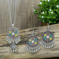 Female Bohemian Tassel Pendant Diamond Earrings Necklace Suit