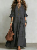 Casual Loose-fitting Linen And Cotton Half Sleeves Dress