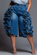 Women's Party Flounce Trim Side Pocket Cropped Jeans